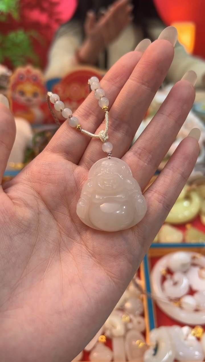 【闪购商品】和田玉吊坠未镶嵌藕粉佛公35mm