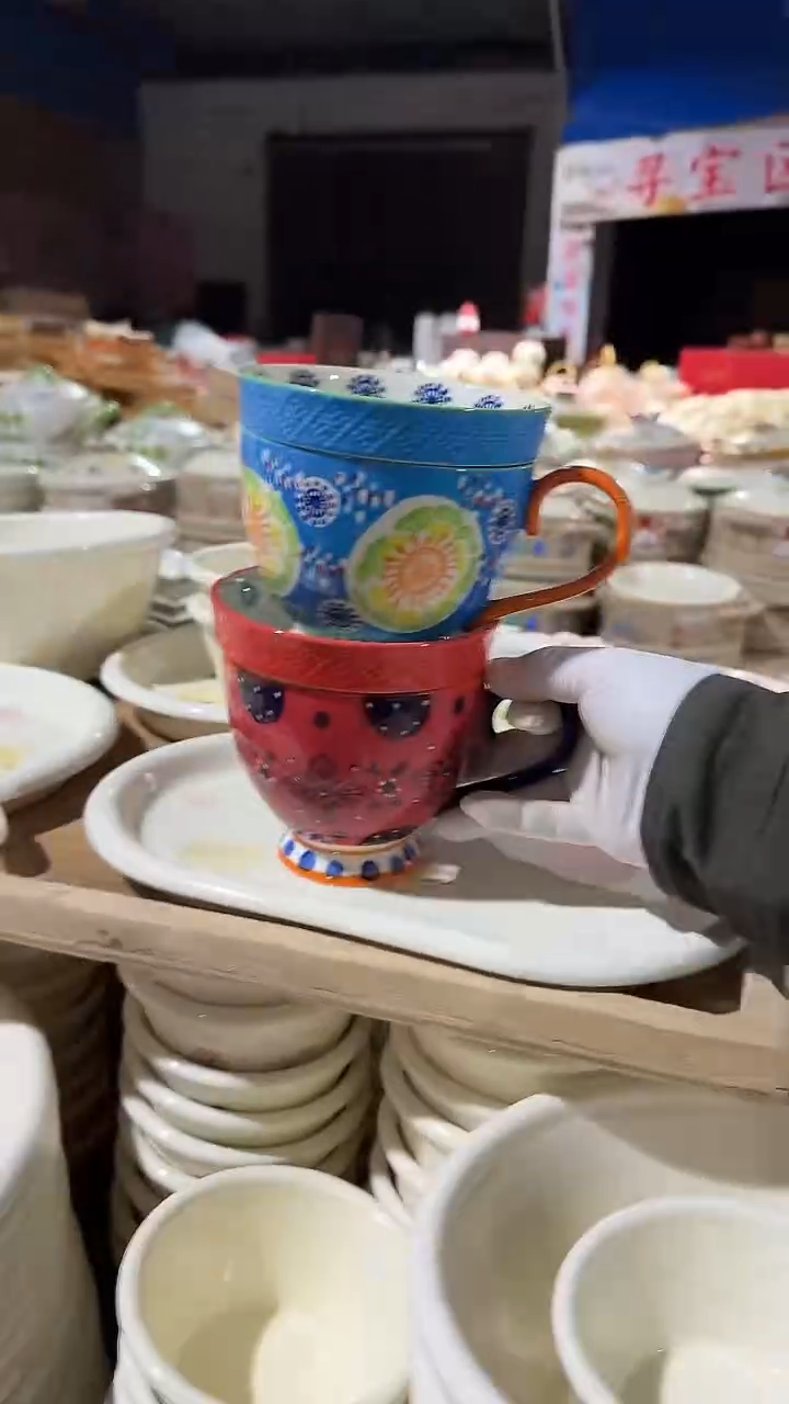 陶瓷2套带盖杯碟微瑕 凑满20元包邮