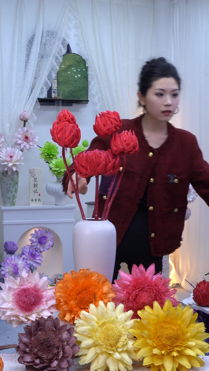 永生洋蓟玫红5头【微瑕】7767