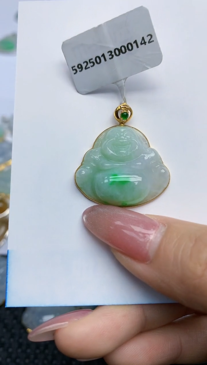 【闪购商品】翡翠挂件18K金镶嵌天然翡翠A货