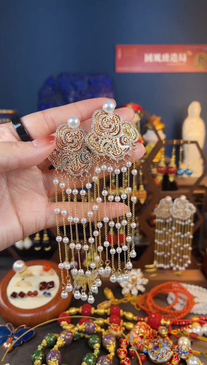 【闪购商品】351号美人卷珠帘花丝镶嵌款耳钉