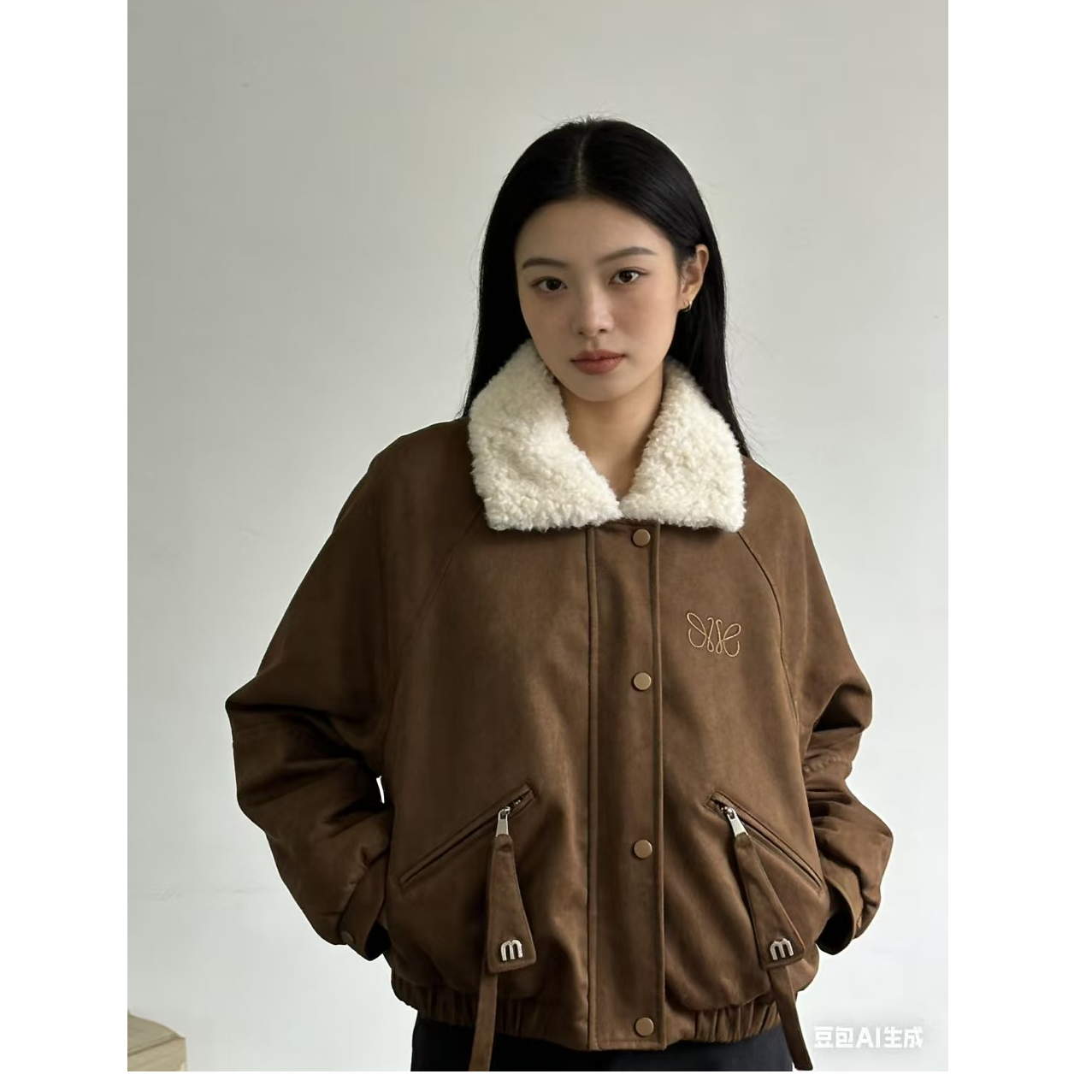 【加绒加厚】时尚洋气保暖短款复古翻领宽松百搭外套255622#