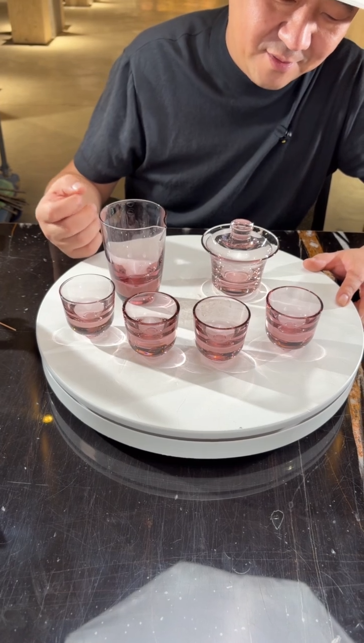 摆件海天霞水晶琉璃茶杯套装7件套