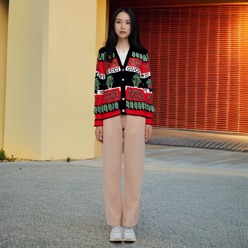 95新 GUCCI/古驰 Gucci古驰/拼色针织开衫/L码公价12600//95新