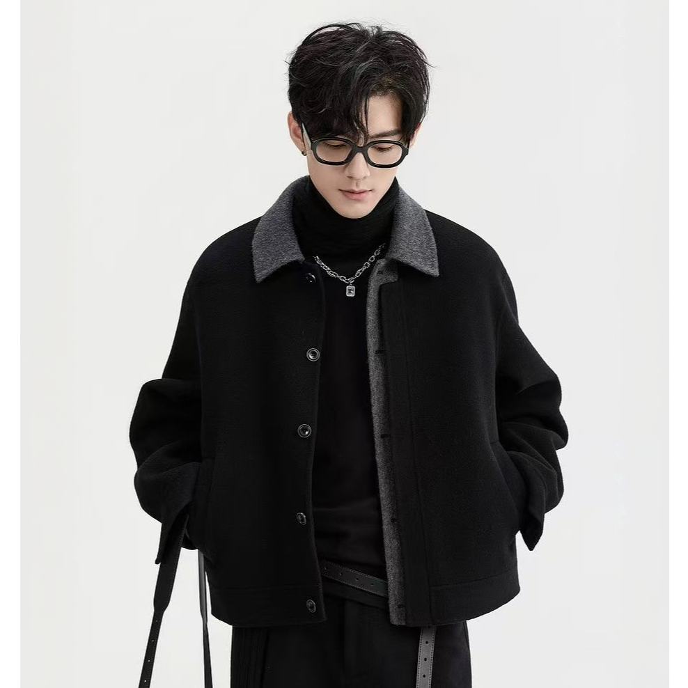 双面宽松加厚呢子韩版潮流男士休闲毛呢翻领韩版短款秋冬季外套