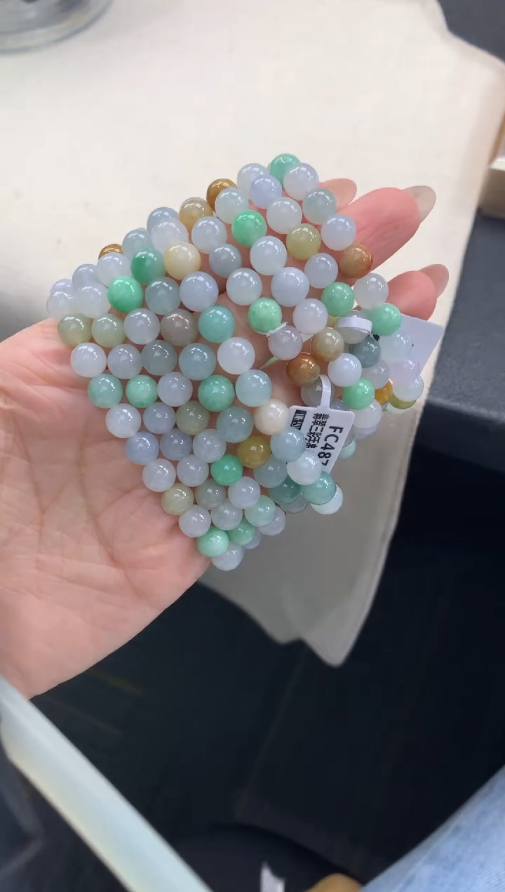 未镶嵌手串翡翠FC487 翡翠三彩手串 多样性发其一