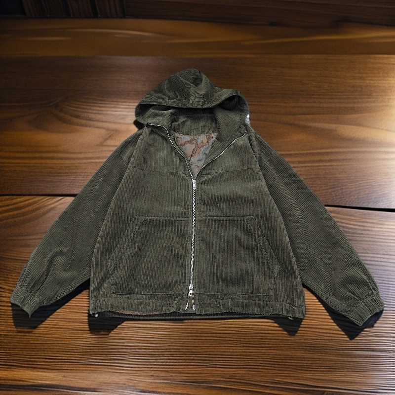 秋季新款男士时尚短款夹克灯芯绒连帽休闲男简约外套246919