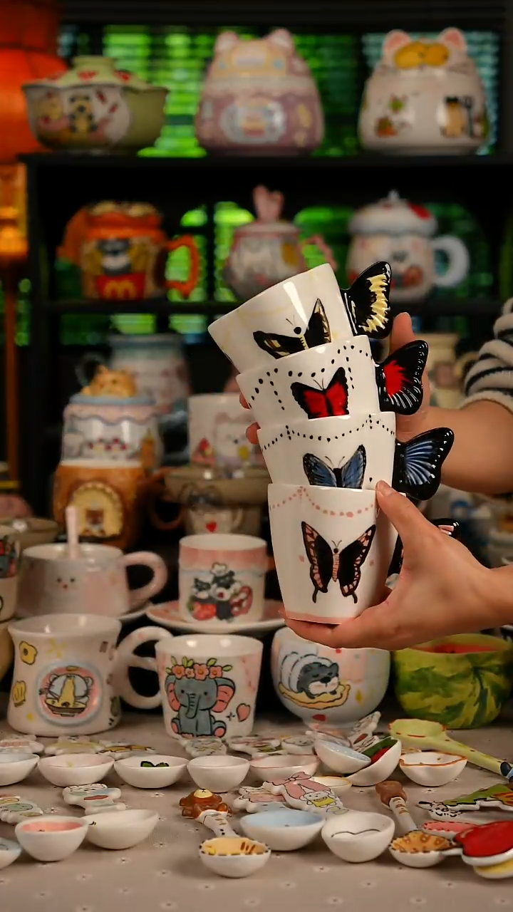 陶瓷无盖款景德镇高温釉下彩纯手绘创意瓷 