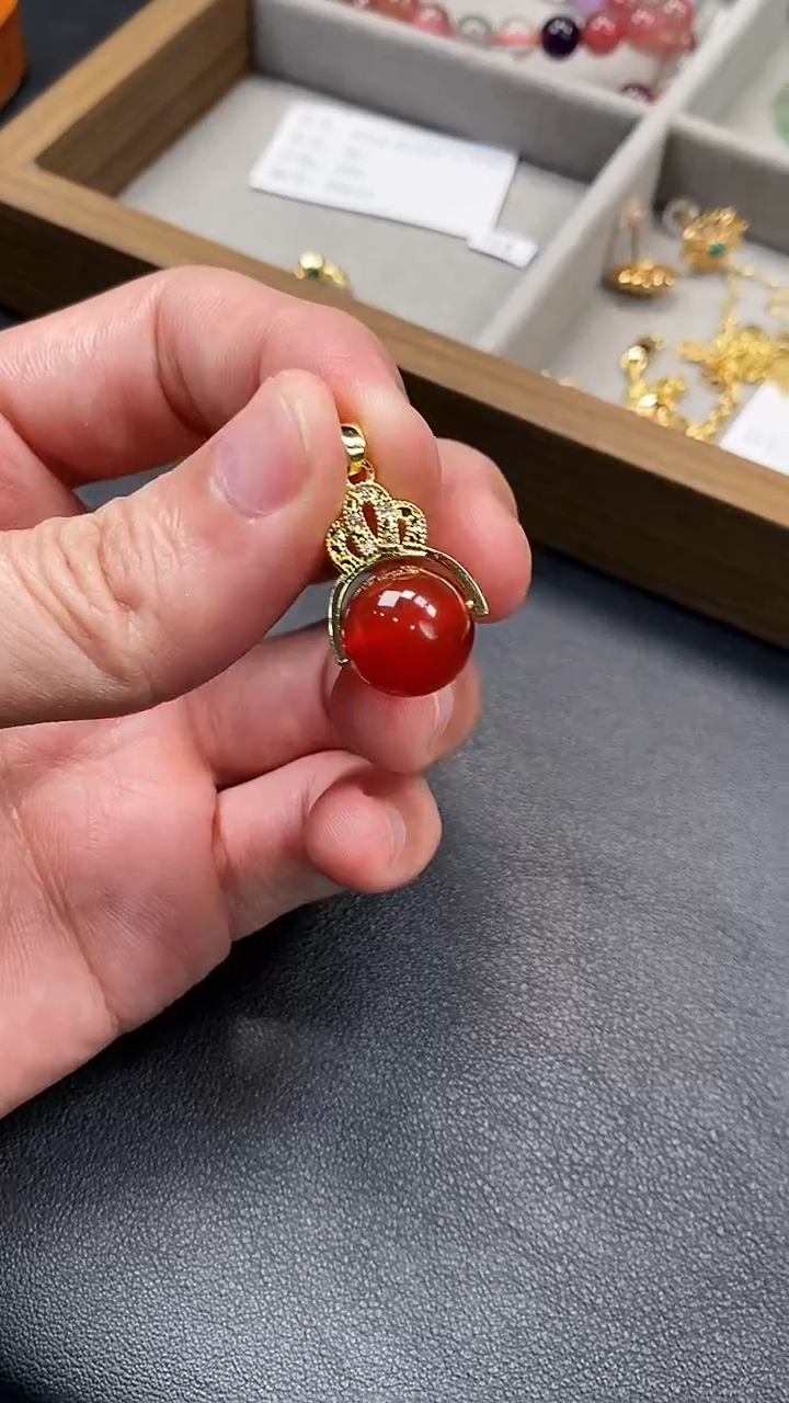 合金吊坠(不含链)玛瑙/玉髓 玛瑙吊坠百搭单珠12mm