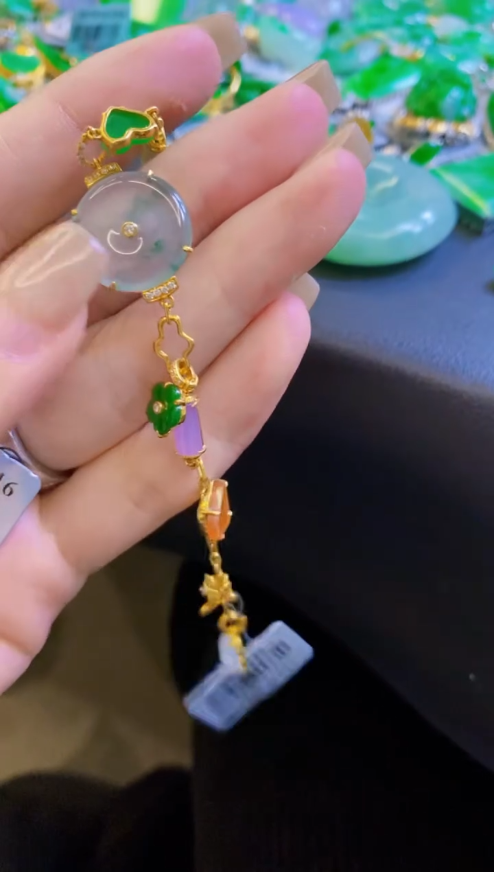 【闪购商品】定制翡翠18K金镶嵌手链