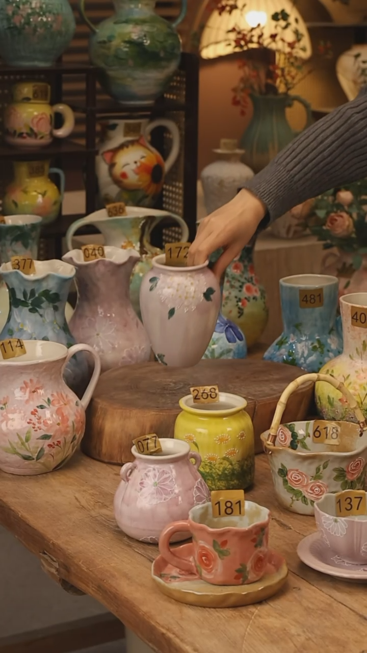 陶瓷景德镇设计师手作花器摆件侘寂风@M172@