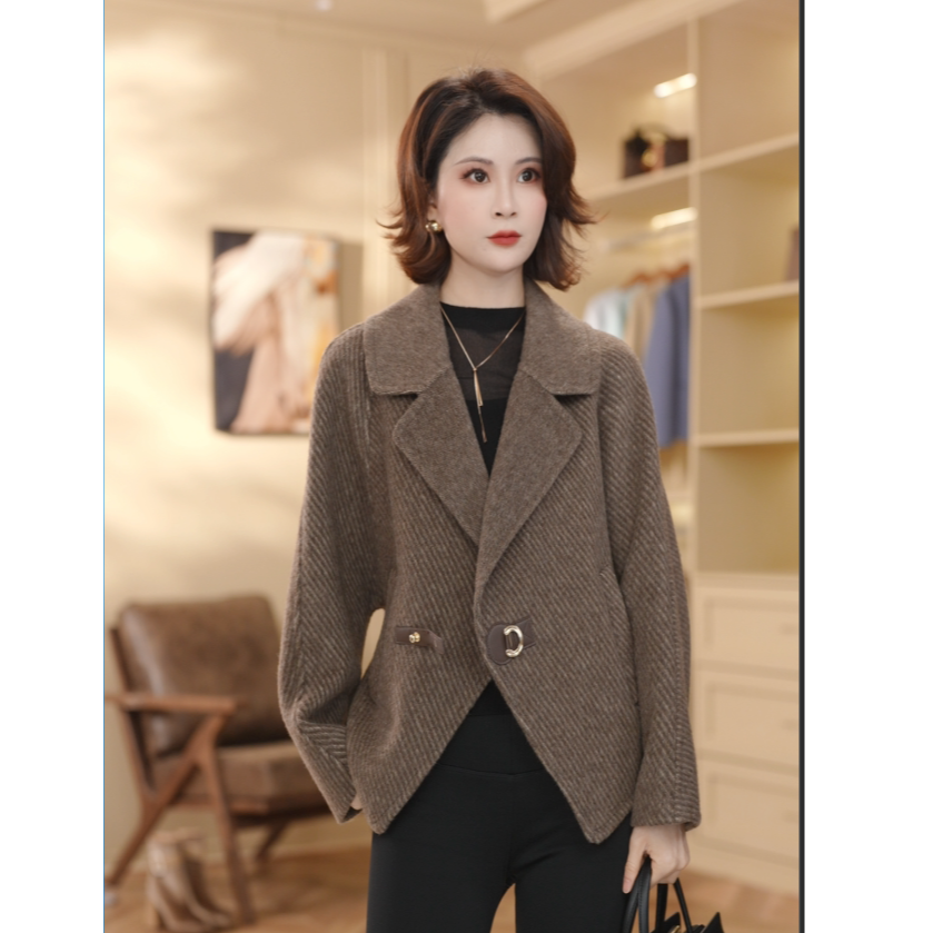 【小野】2025春季上新时尚气质网红设计修身双面羊毛大衣短款526