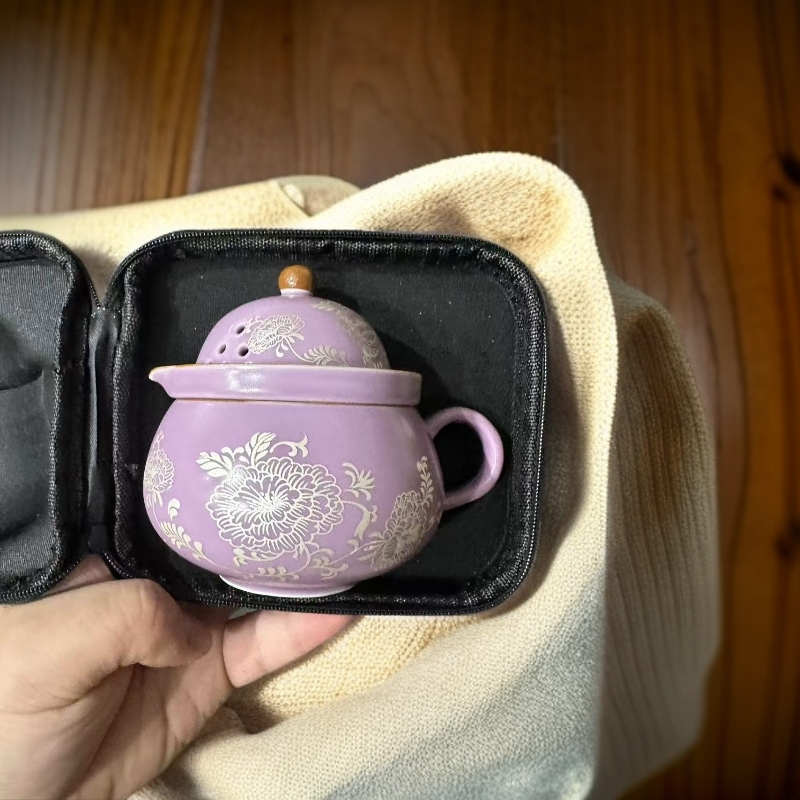 LX619香芋紫描银旅行茶具