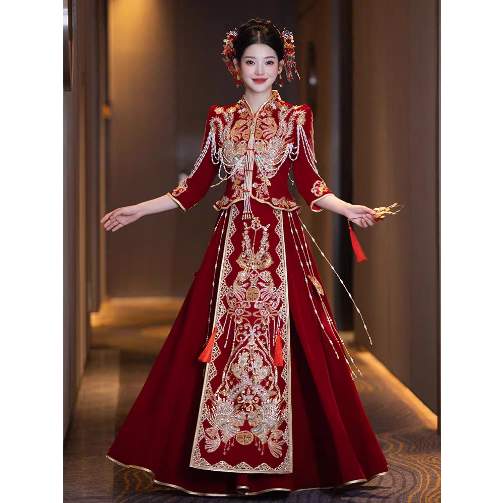 秀禾服婚服2025新款新娘结婚中式婚礼嫁衣重工丝绒珠绣小个子秀禾