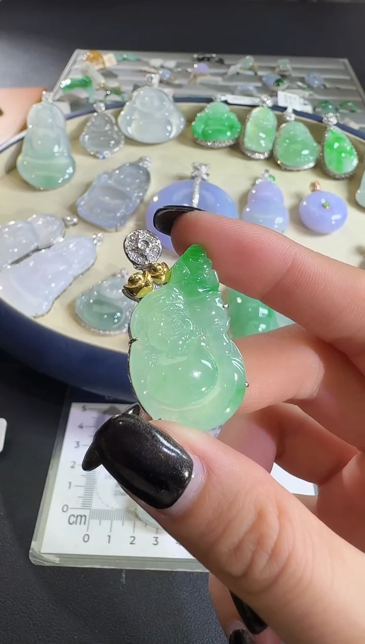 吊坠(不含链)18K金镶嵌翡翠【源头工厂】钻石镶嵌