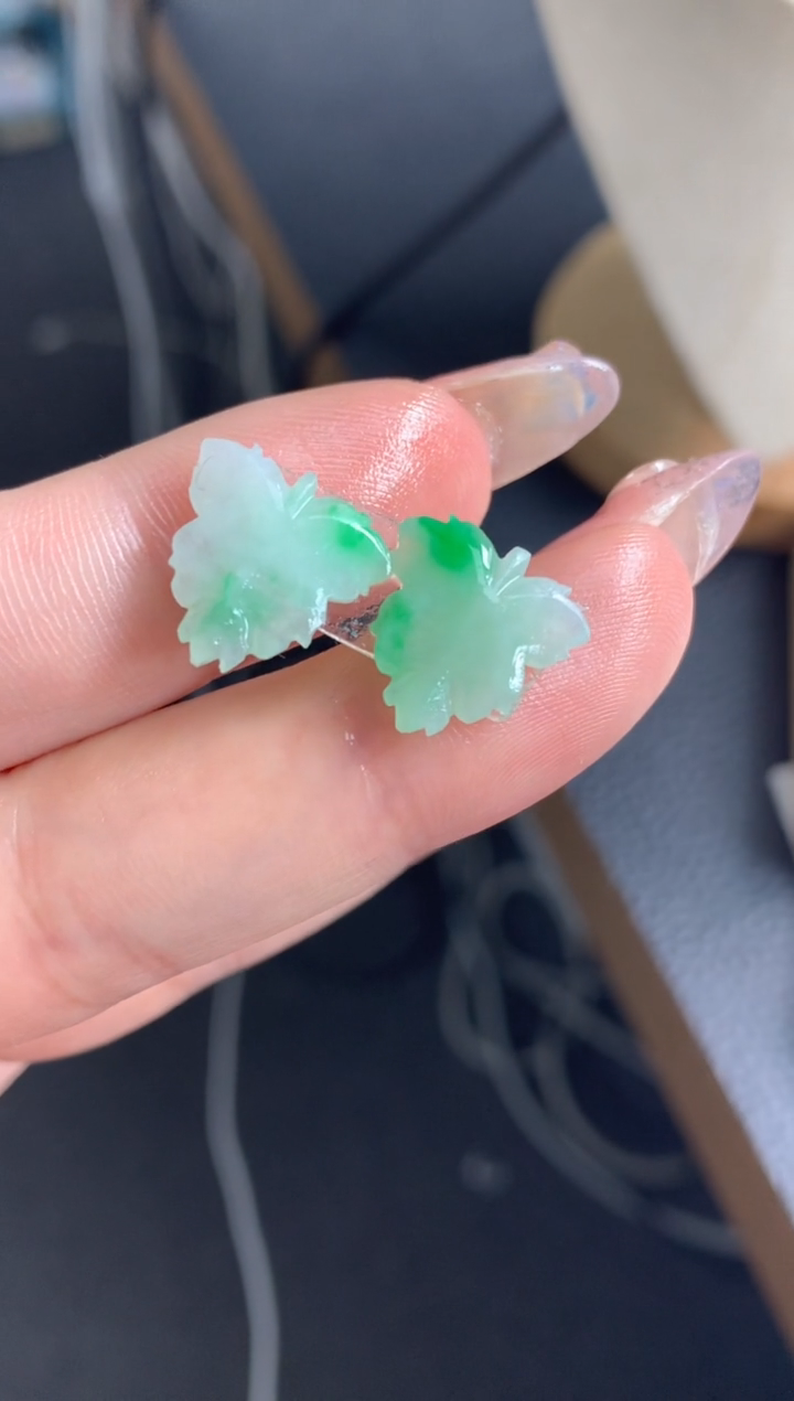 【闪购商品】定制翡翠未镶嵌一对银杏叶