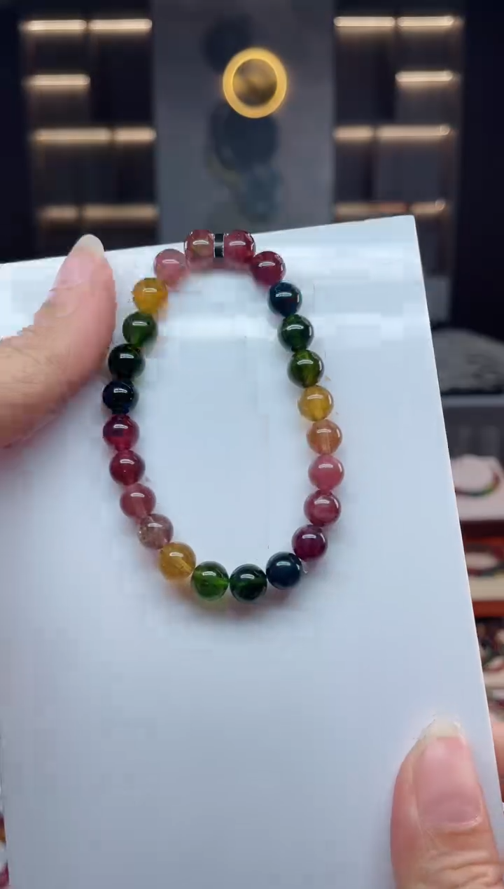 未镶嵌老矿碧玺彩虹单圈手串7mm+碧玺（多样性发一条）Q