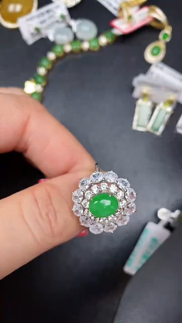 银S925镶嵌戒指翡翠7900