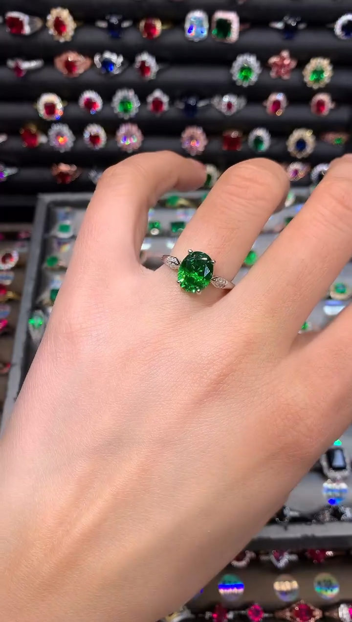 【闪购商品】透辉石戒指银S925镶嵌810