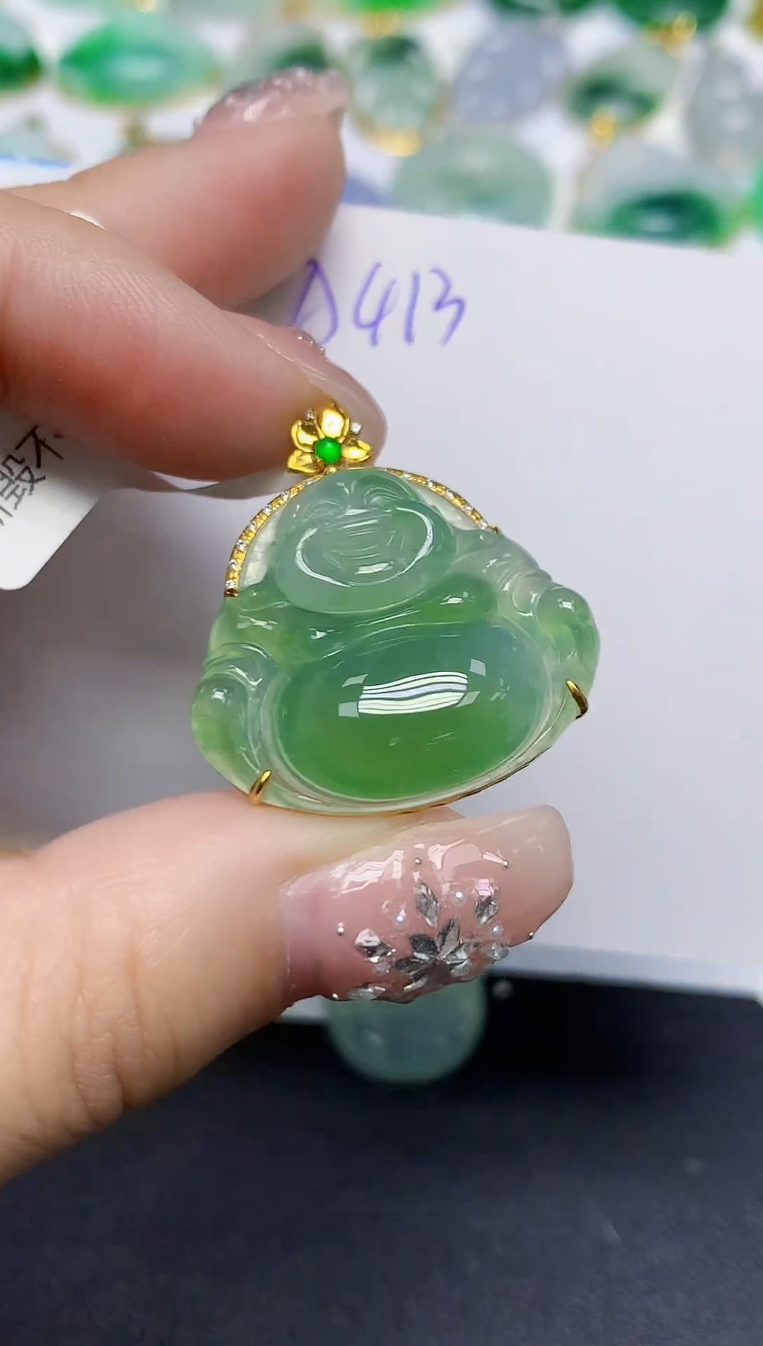 颈饰18K金镶嵌翡翠天然缅甸翡翠A货翡翠百元以上9元证书费自理