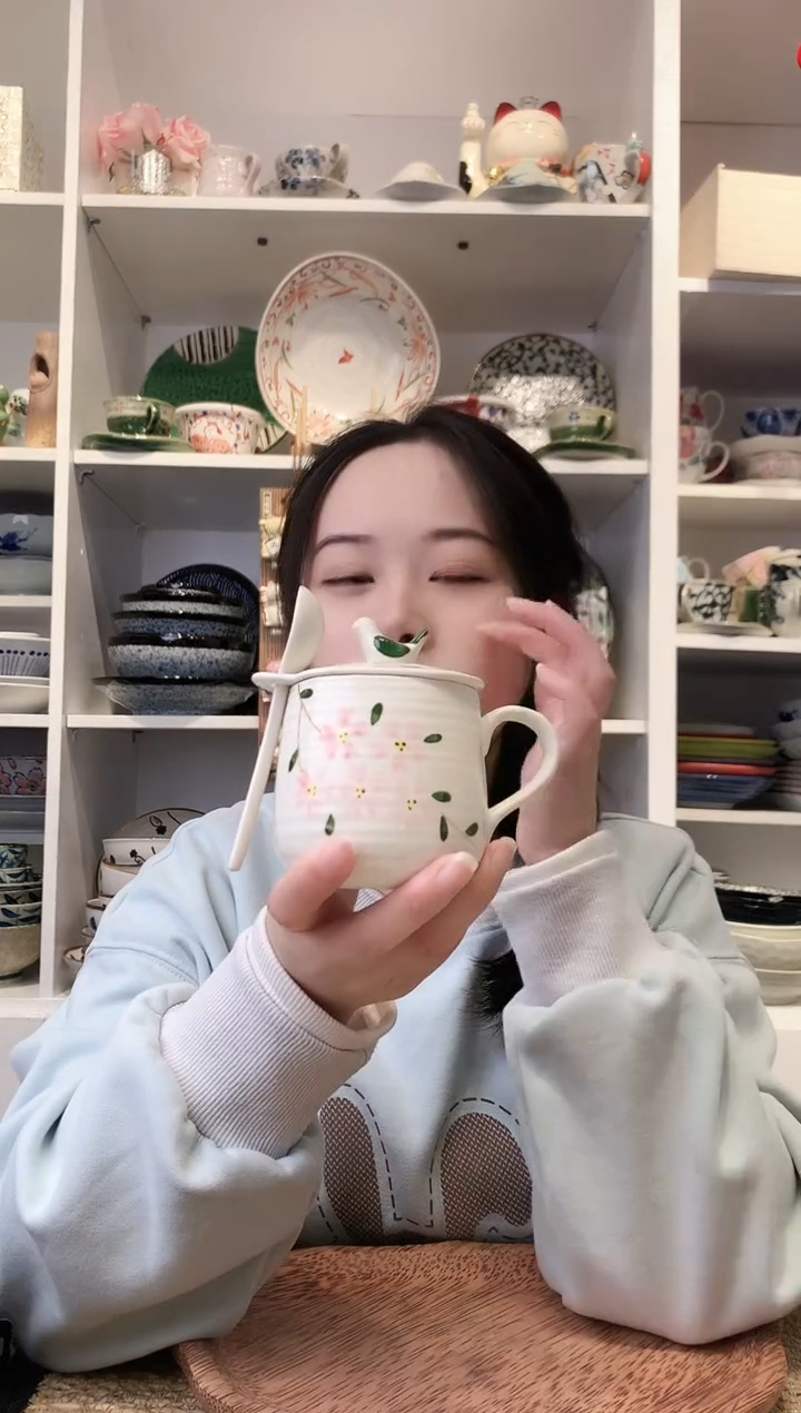陶瓷美浓烧樱花盖杯250ml