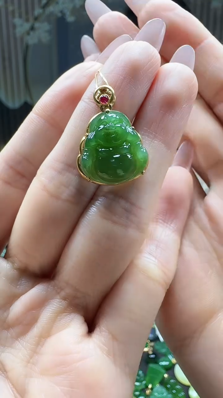 和田玉18K金镶嵌挂件1