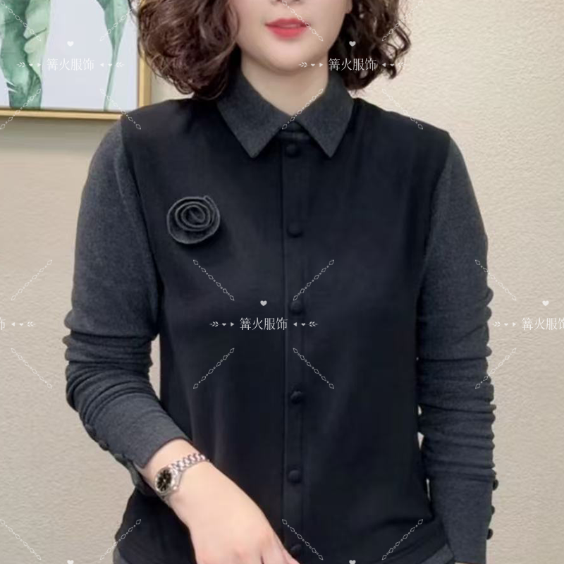 【轻奢设计感】秋冬新款设计感翻领时尚气质洋气百搭拼接上衣