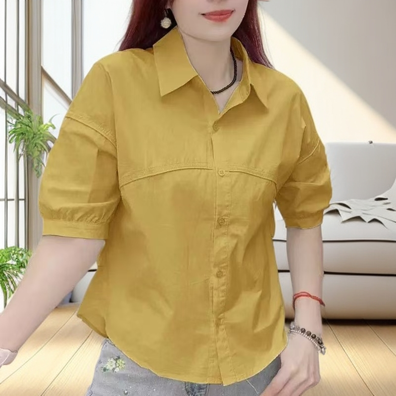 7341显瘦遮肚子小衫2025夏季短袖衬衫女外穿宽松显瘦上衣