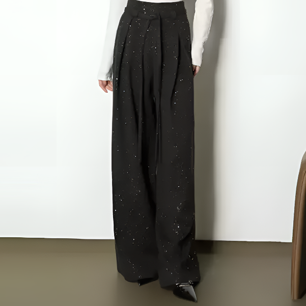 【亮晶晶】高级感黑色阔腿裤女秋冬新款高腰宽松显瘦加绒休闲直筒裤