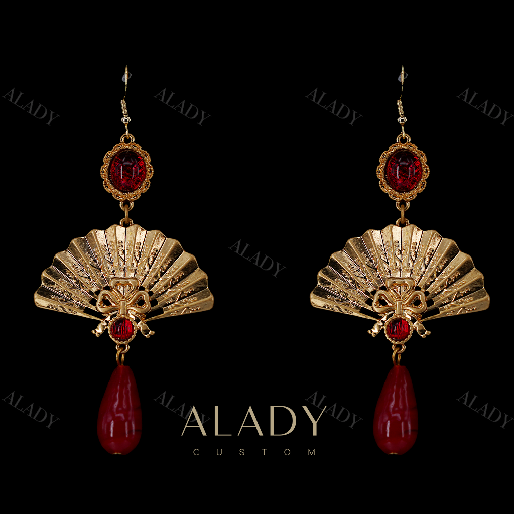 合金耳饰 【风灵扇】国风款红色香扇气质款耳钉