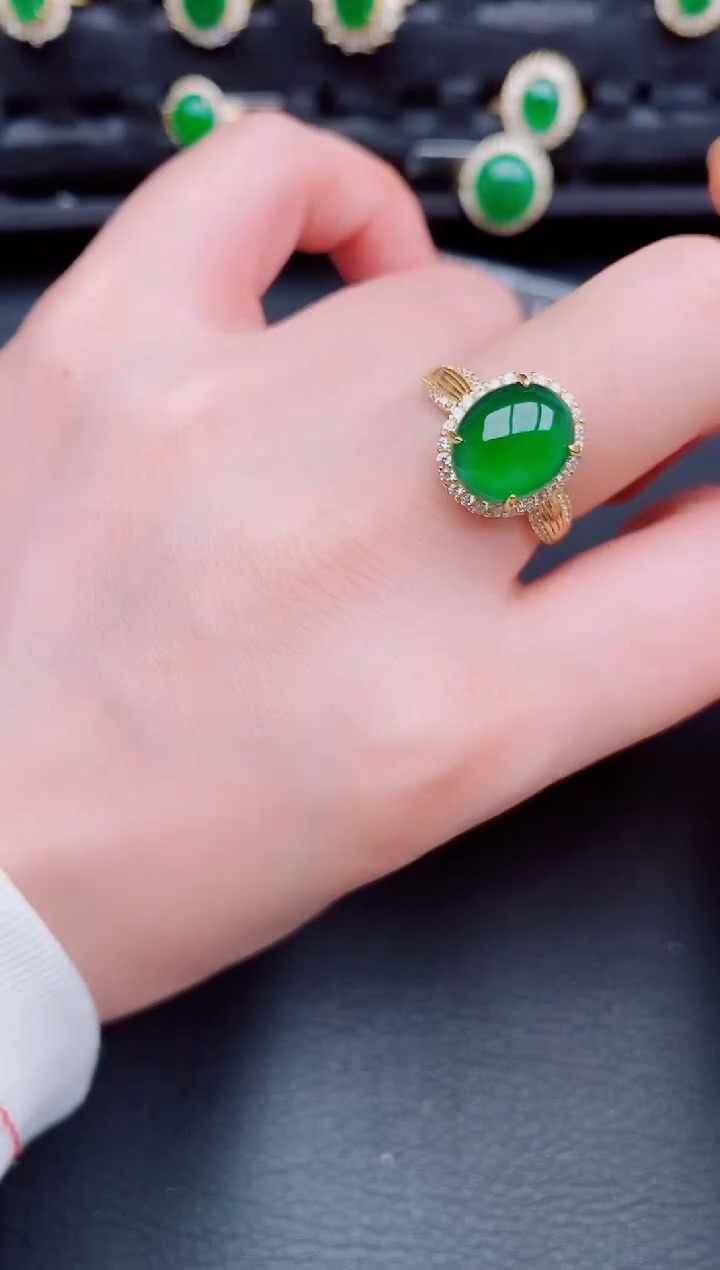 【闪购商品】翡翠戒指银S925镶嵌天然a货翡翠340