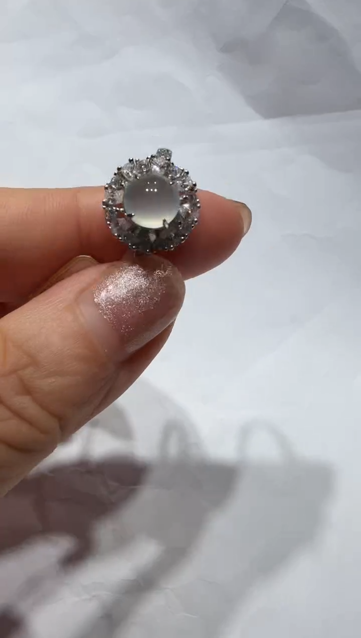 银S925镶嵌戒指翡翠925银镶缅甸A货翡翠戒指