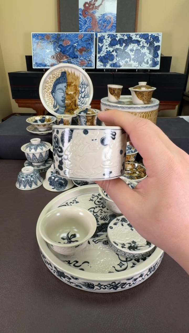 【闪购商品】二号釉阳雕狮子扳指杯