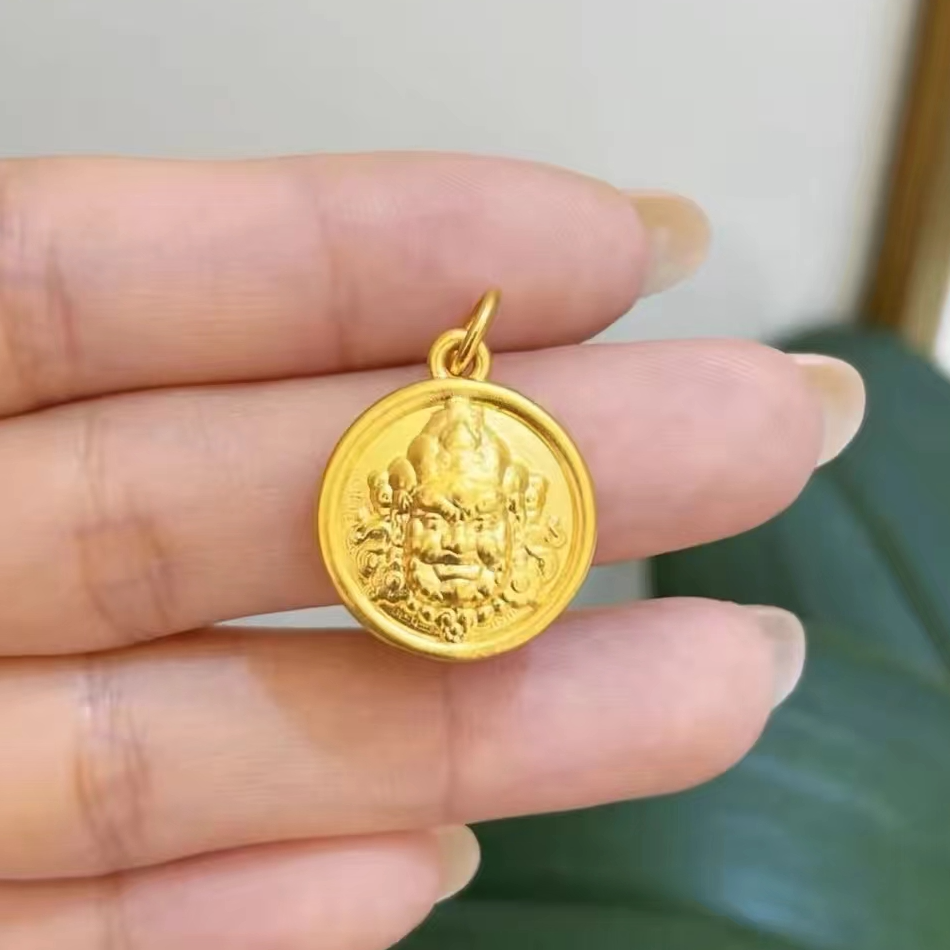 【滴流】足金999 黄金财神正财小圆牌转运财神5D硬金配件