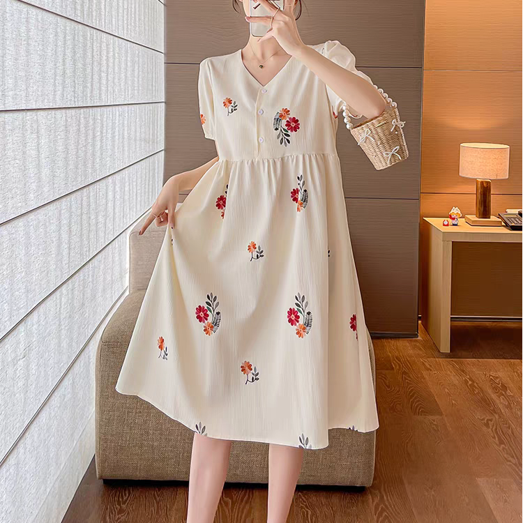 孕妇夏季【815】甜美印花连衣裙产前产后可穿开扣可哺乳中长连衣裙