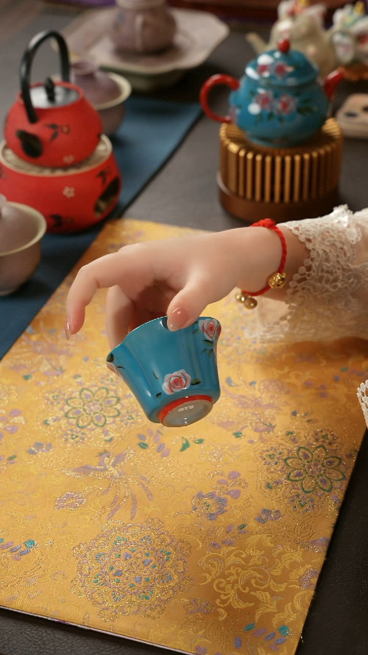 陶瓷茶具*亮面玫瑰梅花杯