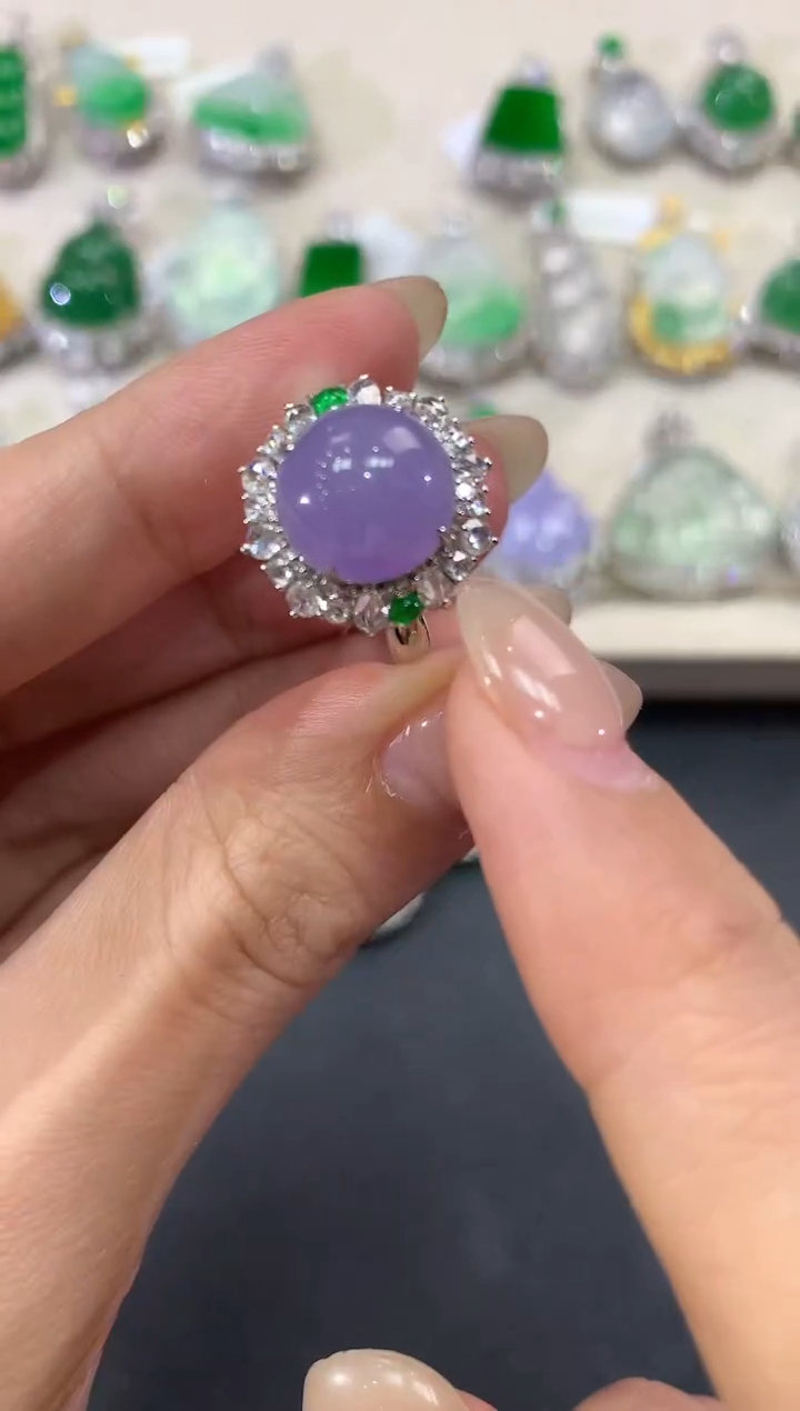 【闪购商品】翡翠戒指18K金镶嵌q263紫货有色差