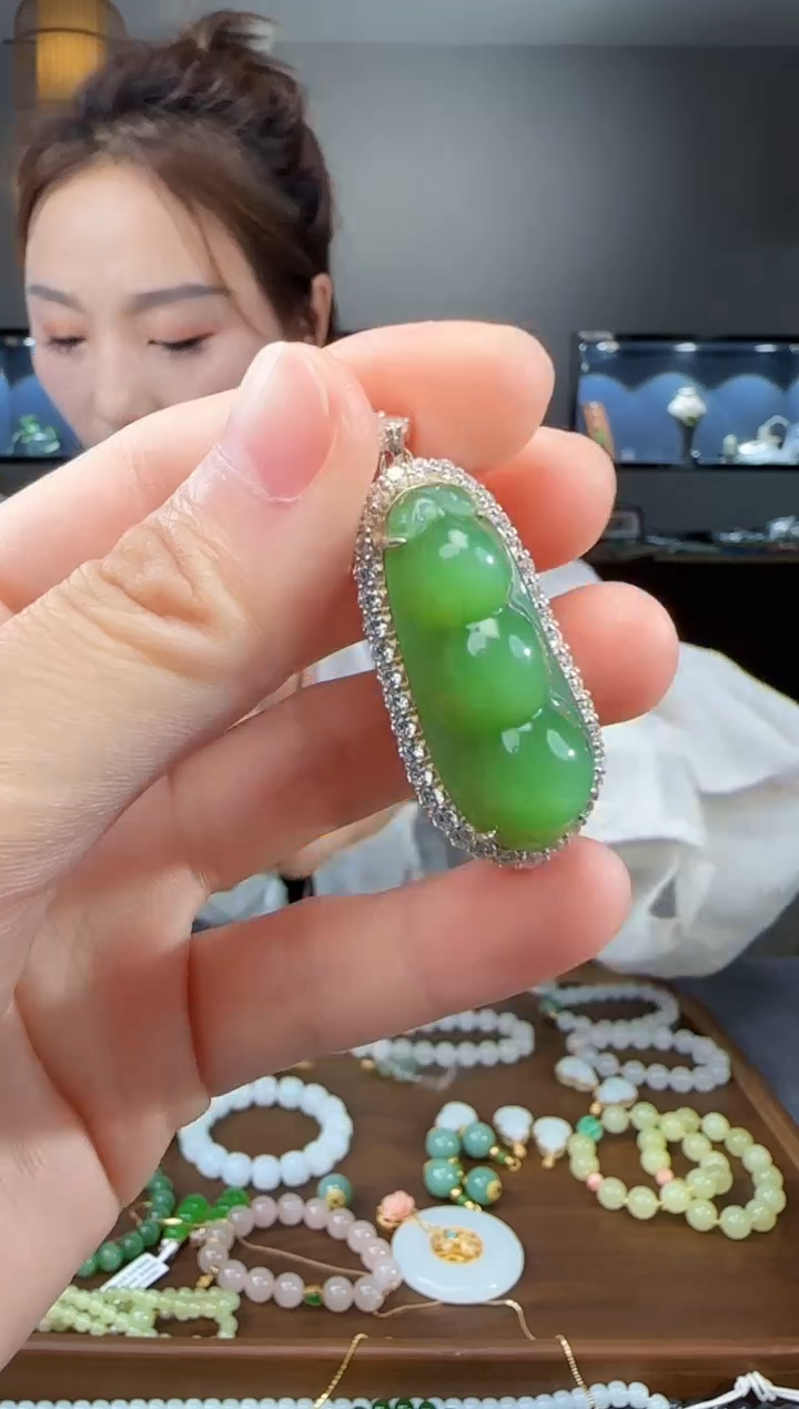 和田玉银S925镶嵌吊坠(不含链)小号