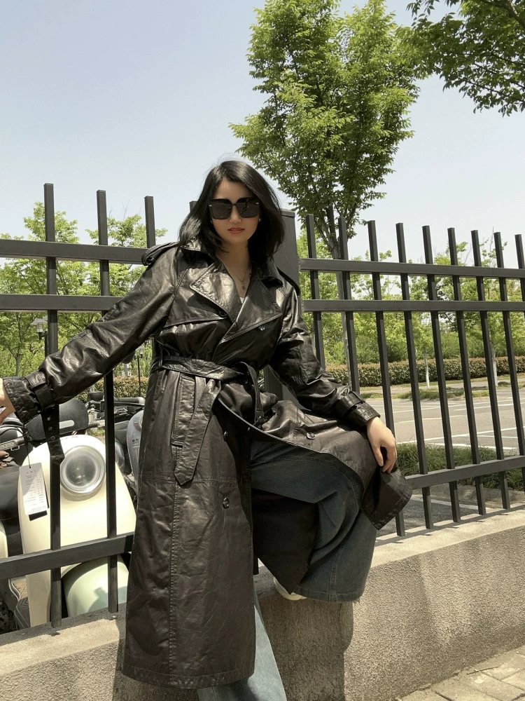 索妃狮2025新款真皮皮衣女油腊牛皮宽松显瘦中长款外套春秋款清货