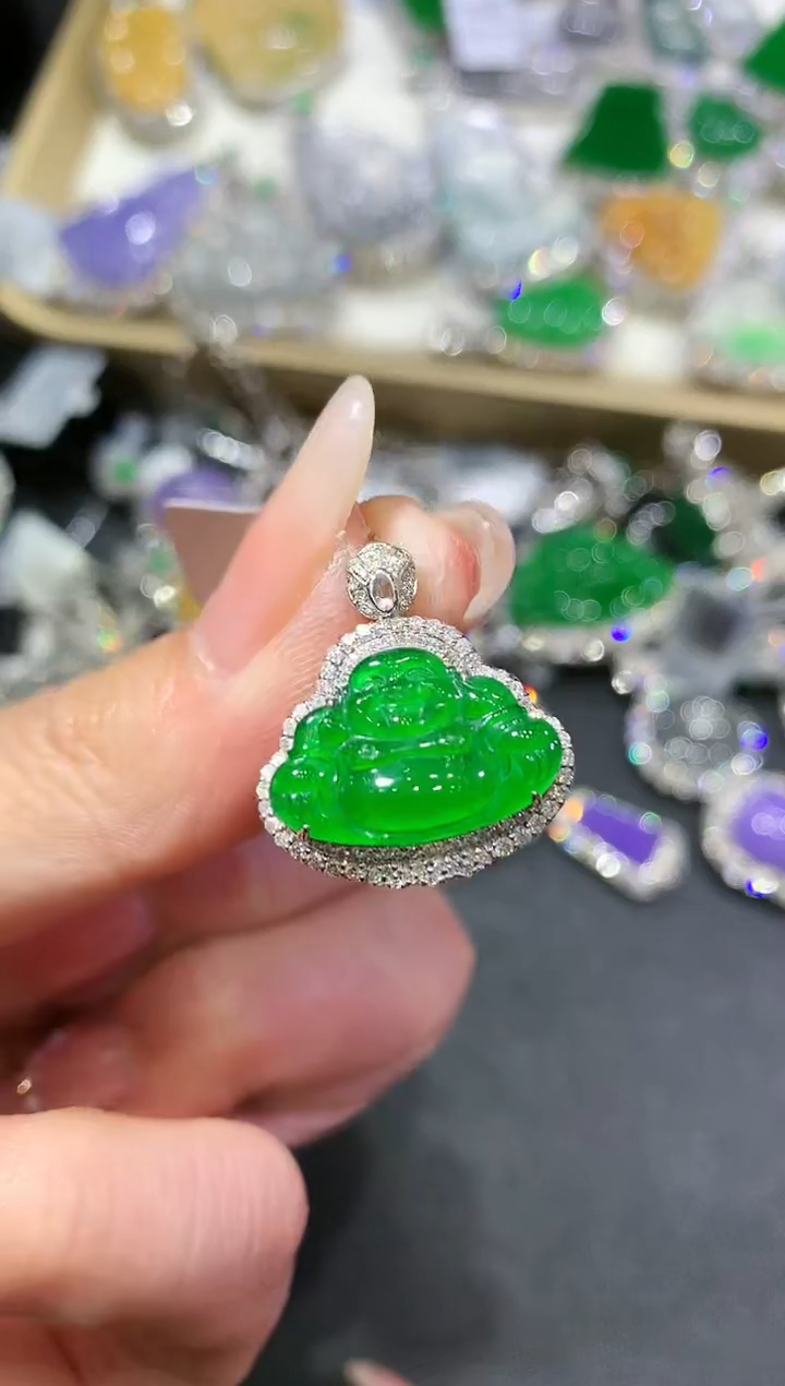 【闪购商品】翡翠吊坠(不含链)18K金镶嵌86-佛公