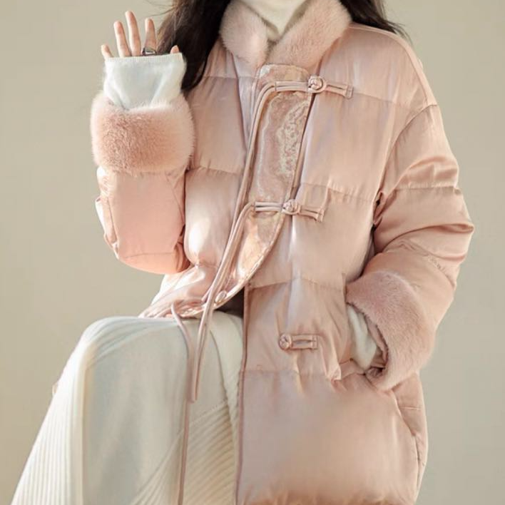 粉婉格重磅羽绒服女冬季新款中长款00556-林林玫瑰仓