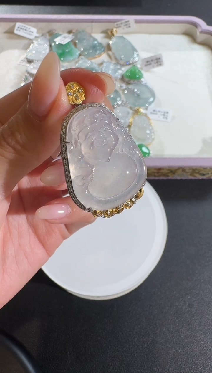 【闪购商品】翡翠吊坠(不含链)18K金镶嵌【源头工厂】钻石镶嵌