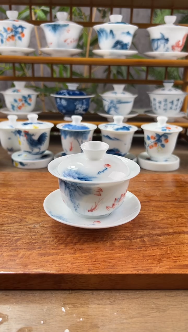 【闪购商品】微瑕蓝莲130ml三才盖碗