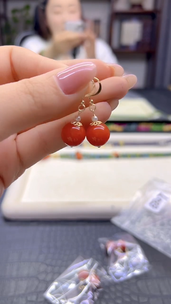 14K金镶嵌翡翠耳饰DIY款E827