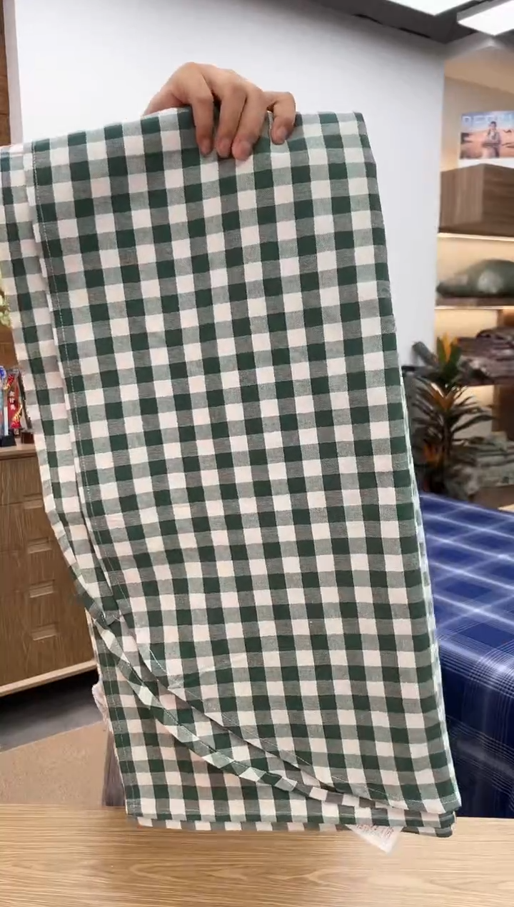 棉庄织全棉老粗布源头工厂破价福利 床单三件套绿色小格250*250