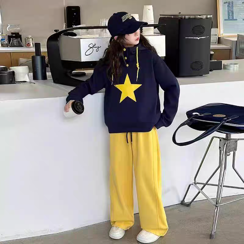 女童连帽卫衣套装2025春秋新款女孩休闲大童中连帽运动春装两件套