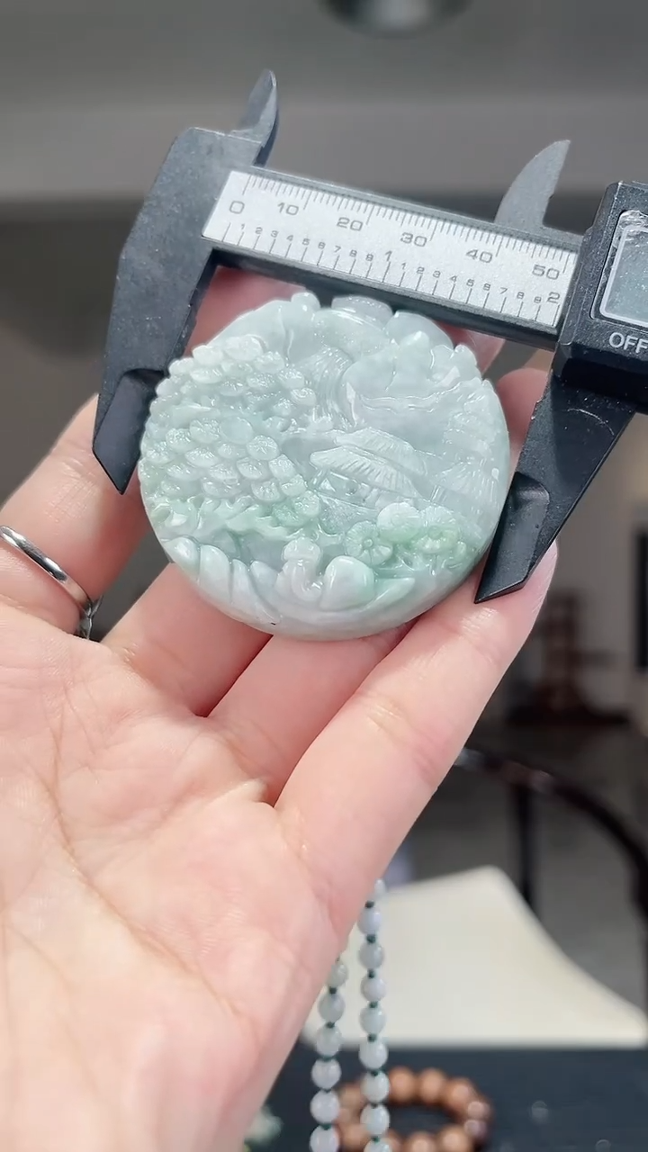 颈饰未镶嵌翡翠翡翠山水圆牌吊坠