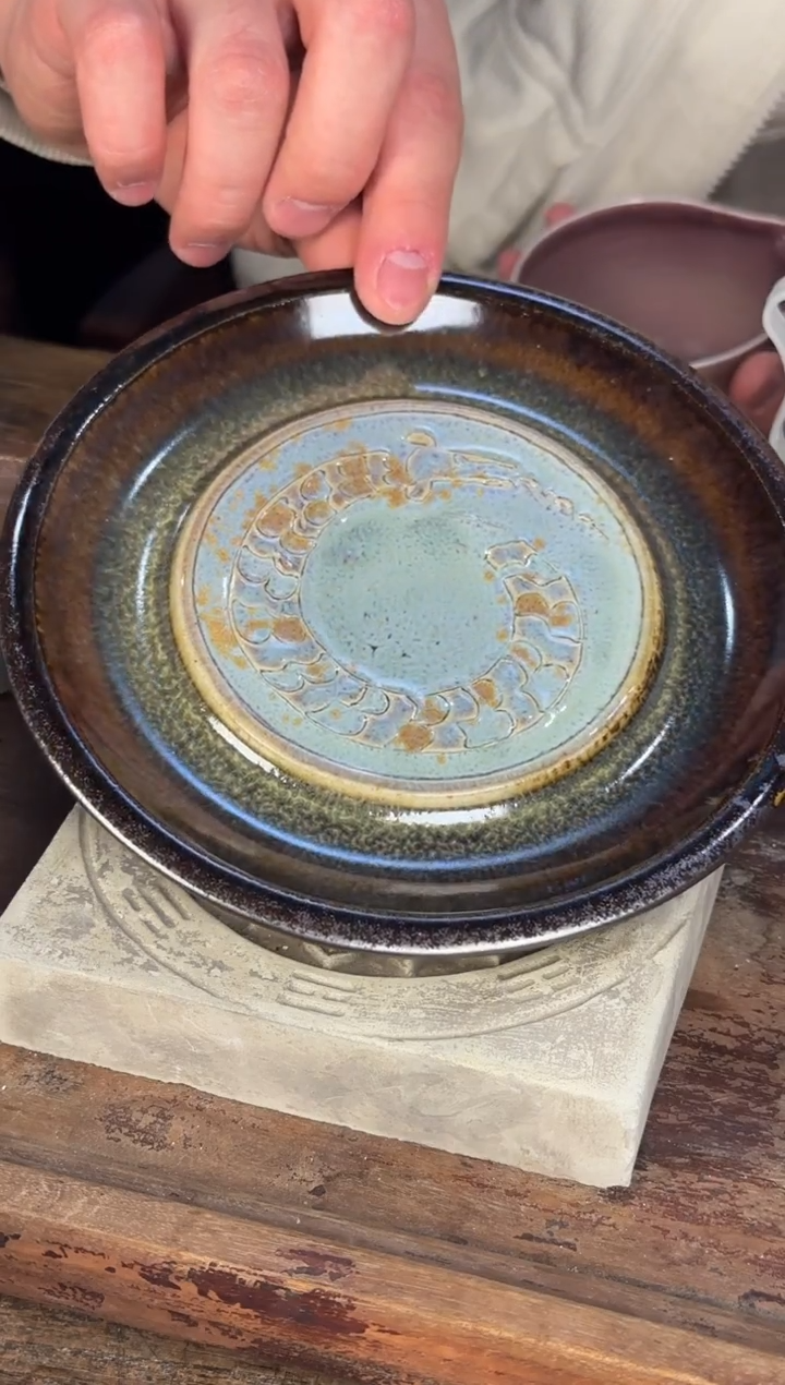 全品福利平阳窑手作蟠龙纹陶盘壶承