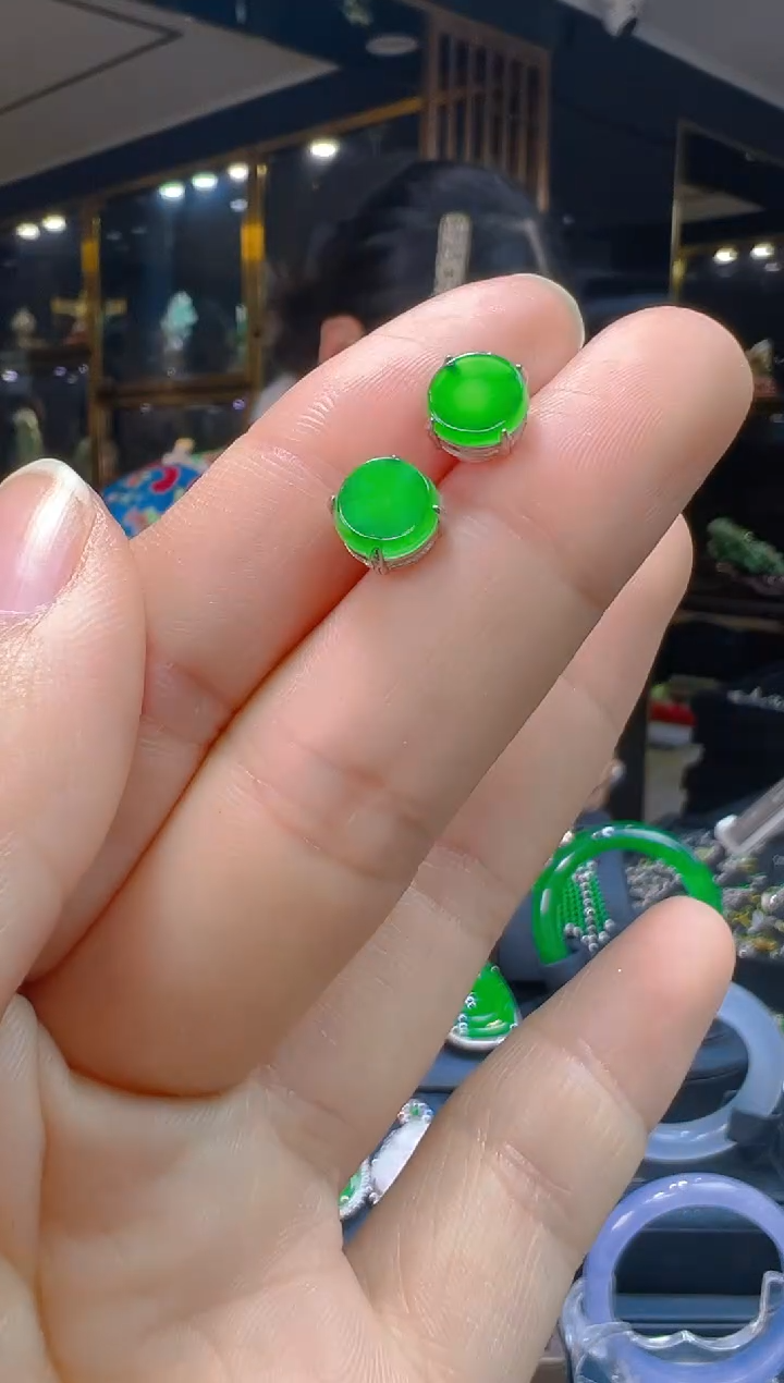 银S925镶嵌翡翠耳饰046(多样性发货发其一)