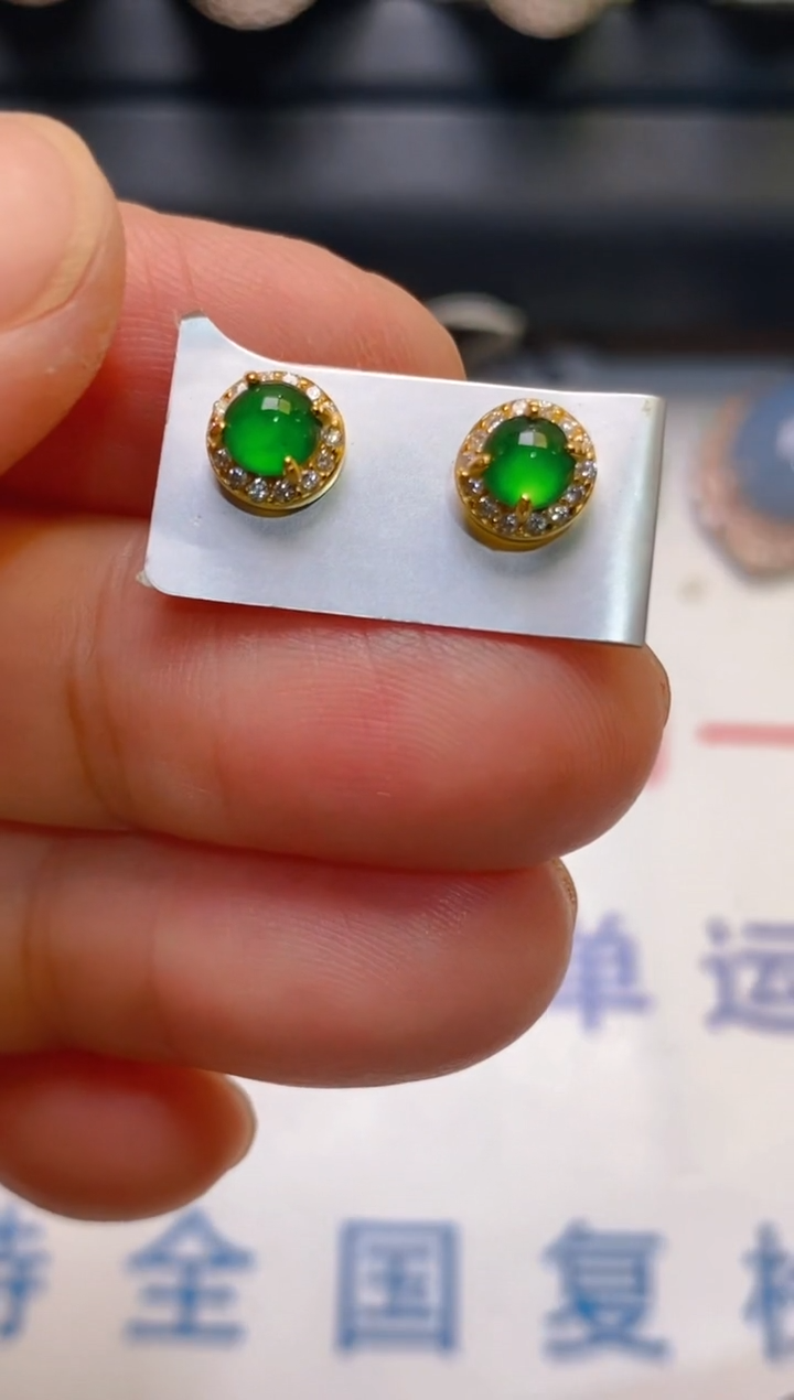 【闪购商品】翡翠耳饰银S925镶嵌天然A货翡翠1